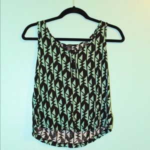 Tribal print mint and black tank top with buttons